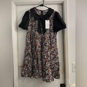 NWT Unique Vintage Arden Babydoll multicolor floral mini dress - L